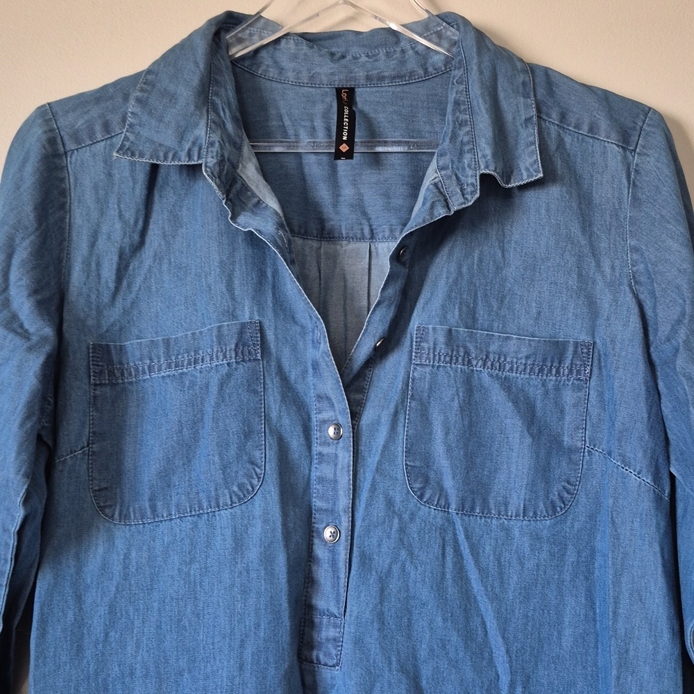 Lori M Collection Blue Chambray Denim Shirt Dress, Size S Casual Coastal Relaxed - Picture 4 of 12